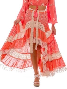 Women's Coral High-Low Lace Trim Skirt, Size S/M, NWT